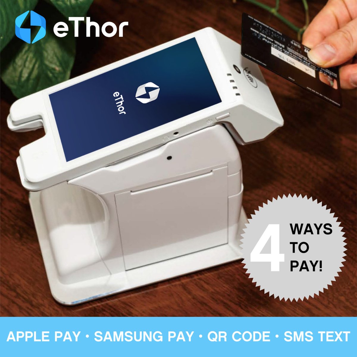eThor's tweet photo. No cash? No sweat! Our contactless payment solution gives you options to use Apple Pay, Samsung Pay, scan a QR Code, or pay via SMS Text Messaging.

What's your preferred method of paying? 💳 💰

#contactlesspayments #thefutureofpayments #paymentsolutions #eThor https://t.co/rHiS4I50Fo