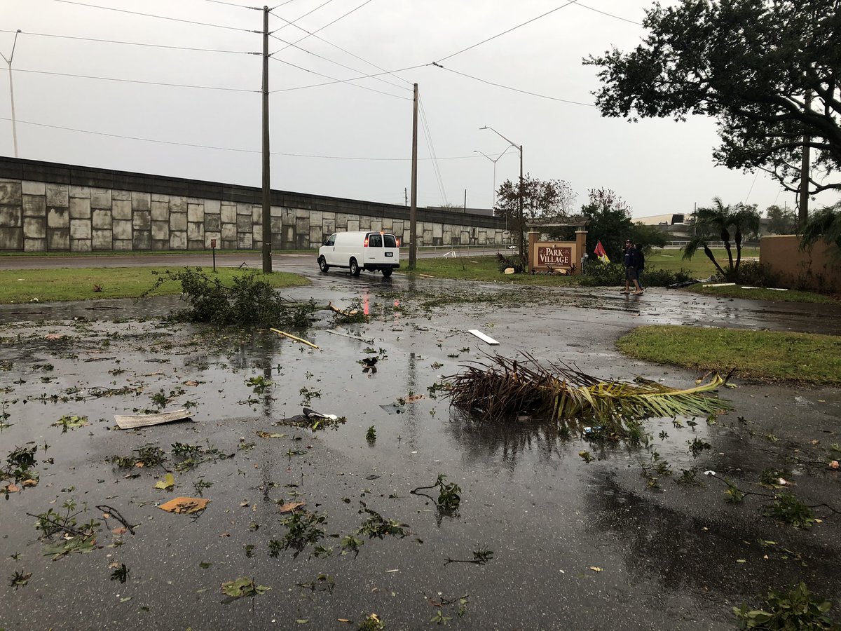 JorjaRoman's tweet photo. We’re tracking damage from a possible tornado in Pinellas County. There’s a lot of debris in Pinellas Park near 66th St and Bryan Dairy Road. This is by the Park Village apartments @BN9 https://t.co/vohXEZFnQW