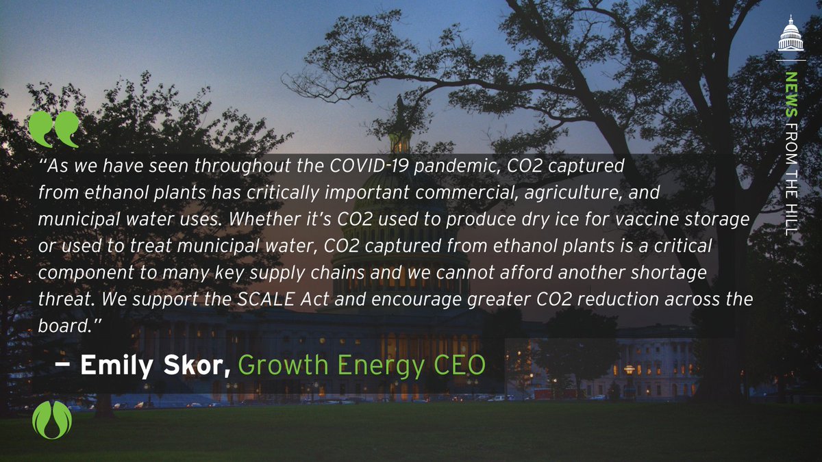 The SCALE Act was introduced in Congress today to establish a carbon emissions infrastructure program and strengthen pipeline networks to transport carbon dioxide (CO2) from ethanol plants to where it is needed, including for COVID-19 vaccine storage: growthenergy.org/2020/12/16/gro…