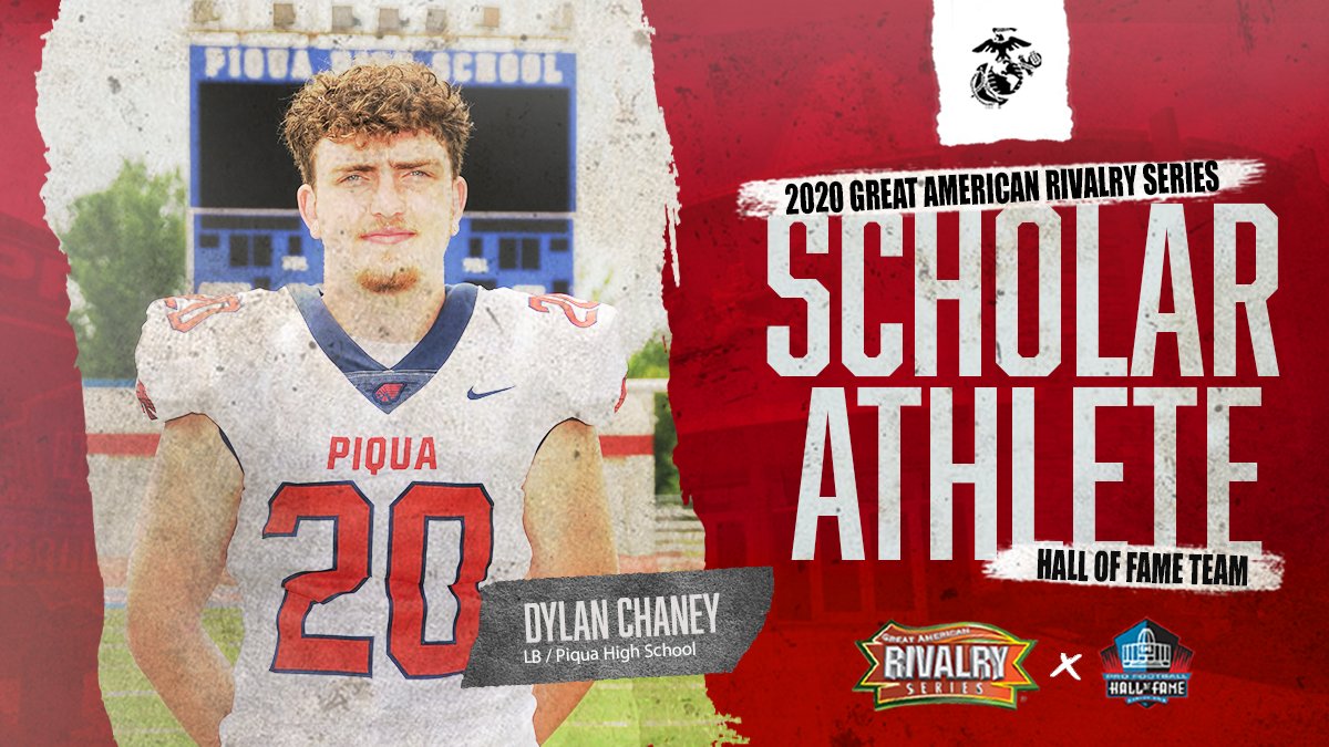 AmericanRivalry's tweet photo. Congratulations to Dylan Chaney from Piqua High School on being selected to the inaugural Great American Rivalry Series πΎππππππ π¬ππππππ Hall of Fame team. #SAHOF20
@ProFootballHOF | @USMarineCorps https://t.co/cFf4nvJPWG