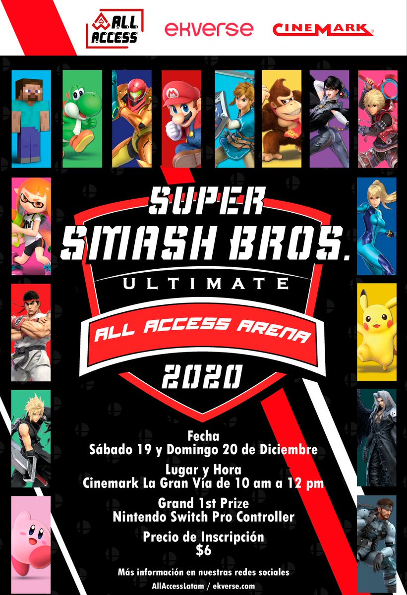 AllAccessLatam's tweet photo. El torneo que estabas esperando ha llegado a las salas de #GamersClub de Cinemark El Salvador. Patrocinado por Ekverse. Registro abierto a 64 participantes. 
Entrada para participar: $6 
 🗓️19 y 20 de diciembre
 🕐10 am a 12 pm
🏆Grand First Prize: Switch Pro Controller https://t.co/IP9QLfwuGi