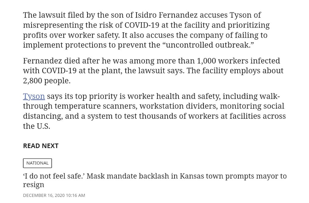 CherylMorrisW's tweet photo. ... facility employs about 2,800 people."
#COVID19 #Waterloo #Iowa #TysonFoods #Tyson #MeatProcessors #PorkProcessingPlant #MeatPlants #PublicHealth #WorkerSafety #WrongfulDeath #CovidOutbreak https://t.co/AOipNolcyr