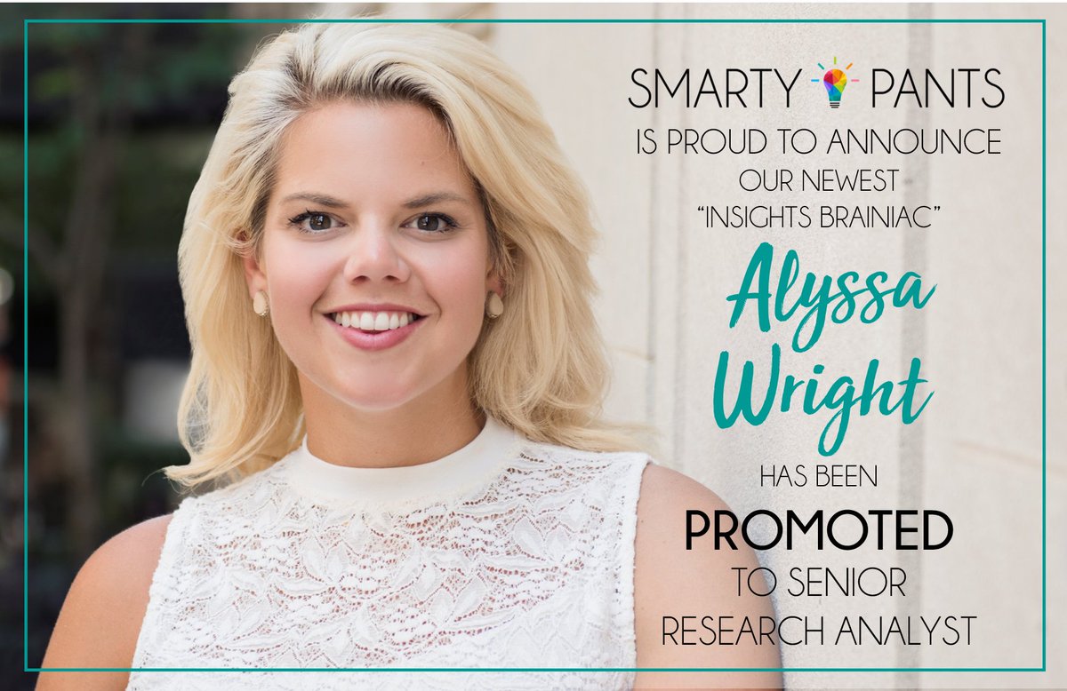 AskSmartyPants's tweet photo. Congratulations to our newest "Insights Brainiac" @alyssawright620! She's an incredible part of our organization -- from bringing complex insights to life to masterfully moderating heavy topics, she continues to impress us (and clients)! Read more, here: https://t.co/5ijUaGIRwX https://t.co/p1nqnZ3enP