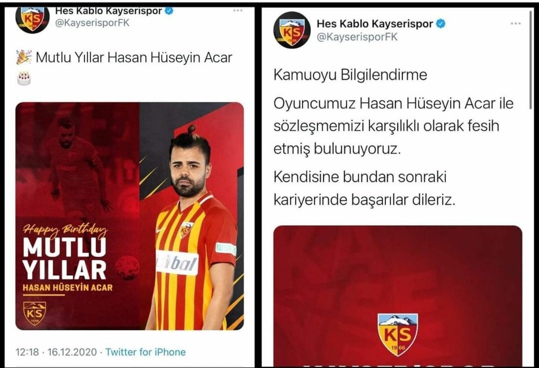 Kayserispor'dan Hasan Hüseyin Acar'a doğum günü hediyesi..