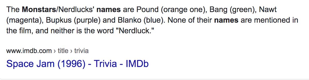 You may find this trivial, but I've based my life decisions on the lessons taught to me by Space Jam. To have a rug pulled under me like this doesn't thrill me. I know the Monstars/Nerdlucks as Pound, Nawt, Bupkus, Blanko and Bang. Always have. Most of the Internet agrees. 2/