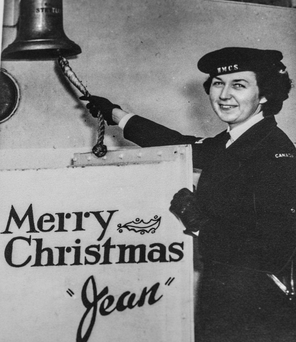 Wishing all a very Merry Christmas.  Wren Jean Burstad with HMCS Stettler's bell, ca 1944 #RCNavy #Navy #Christmas2020 #WW2