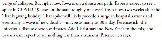 4/ Every single state of this group of 9 has continued to see a decrease in cases since Thanksgiving. "Experts" in Iowa promised an apocalyptic post-Thanksgiving surge (a "tsunami", they called it). Yet here they are with the second biggest decrease.