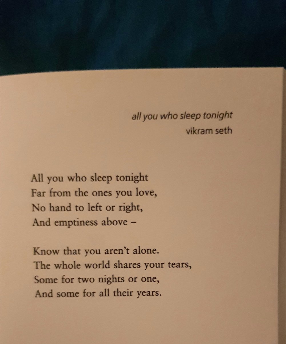 MelAndStuff_'s tweet image. &quot;Know that you aren&apos;t alone&quot;

&quot;From &quot;All You Who Sleep Tonight&quot; by #VikramSeth

In &quot;Poems To Fix a F**ked Up World&quot;