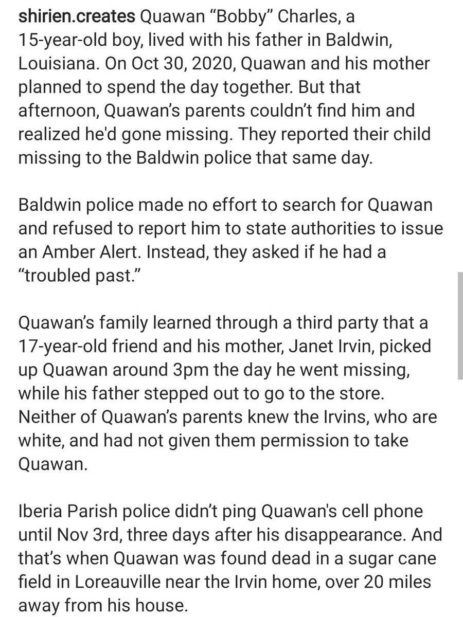 itsGlowtopia's tweet photo. hey!! please take some time to read through this and educate yourself on #QuawanCharles. I haven’t seen anyone talking about him and this case is so horrifying. Please check out the replies for petitions to sign and call 337-369-3714 to demand justice! #JusticeForQuawan https://t.co/xqjImyG4HP