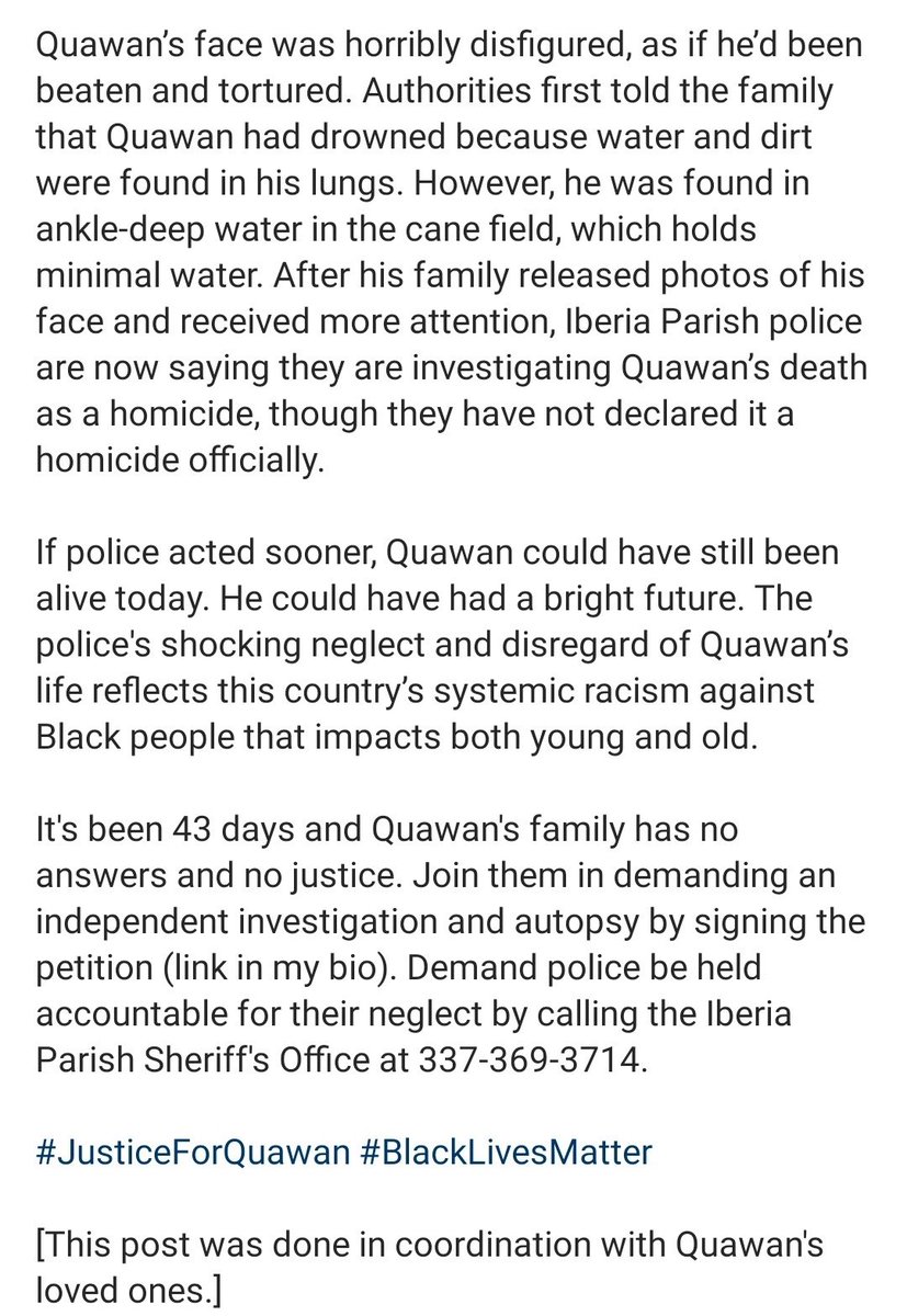 itsGlowtopia's tweet photo. hey!! please take some time to read through this and educate yourself on #QuawanCharles. I haven’t seen anyone talking about him and this case is so horrifying. Please check out the replies for petitions to sign and call 337-369-3714 to demand justice! #JusticeForQuawan https://t.co/xqjImyG4HP