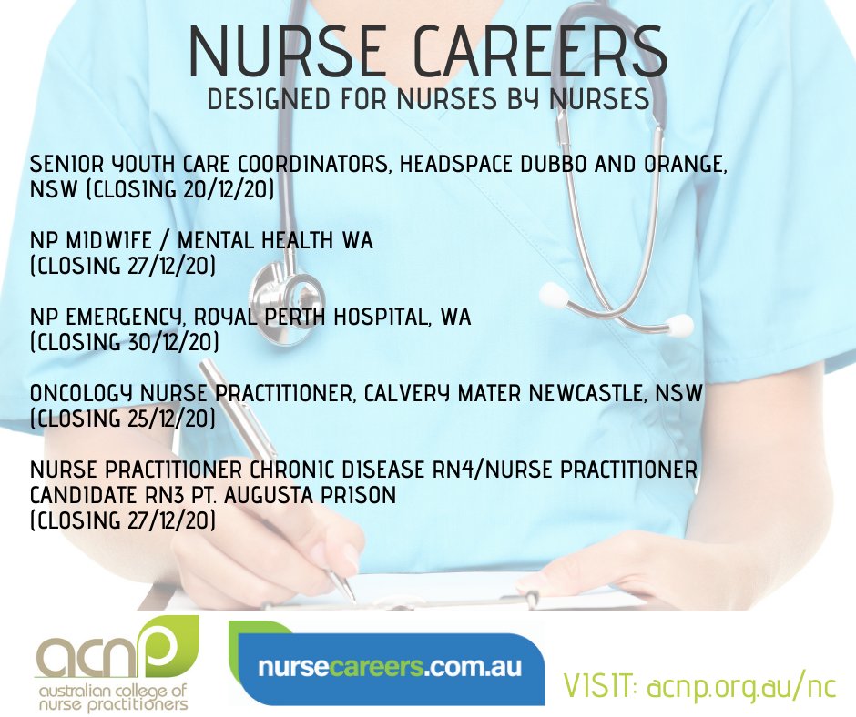 acnp_national's tweet photo. Reminder, check out the #ACNP #Job Board '#Nurse #Careers' as there are many exciting career #opportunities. A new position listed includes: Nurse Practitioner Chronic Disease RN4/Nurse Practitioner Candidate RN3 at Pt. Augusta Prison.  To find out more:
https://t.co/6Kjpx6LMGs https://t.co/pdfFBQz5LG