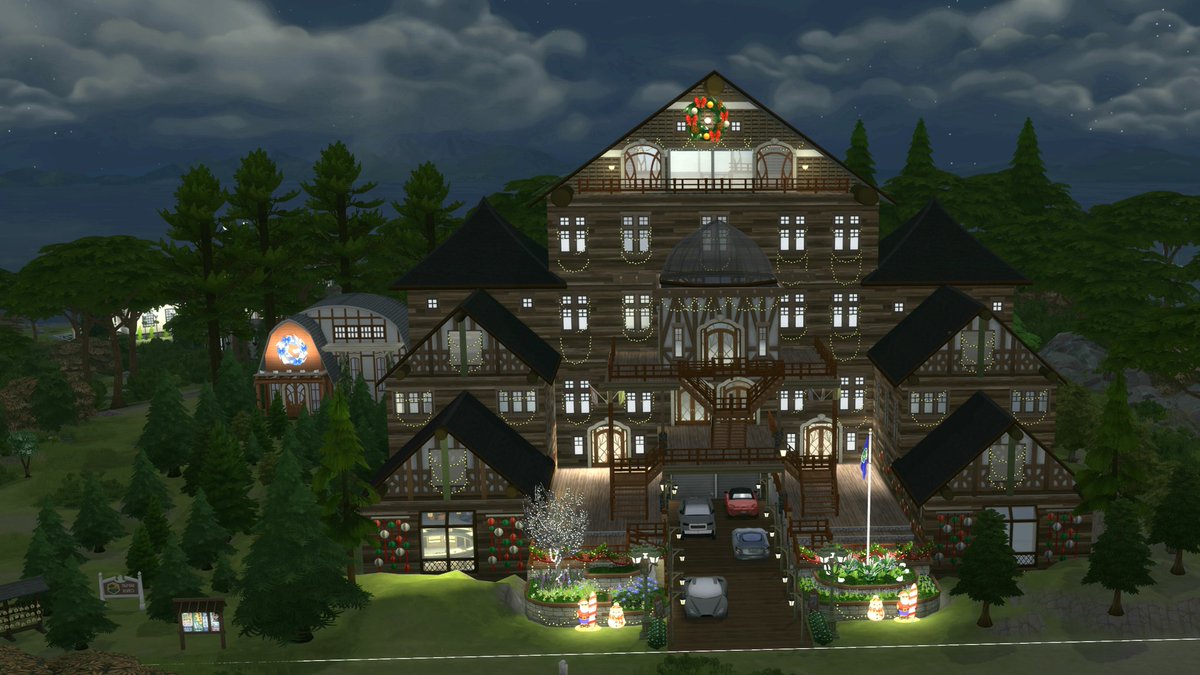 SimmerChase's tweet photo. Don't mind me just working on my Holiday Tree Farm Lodge. It's got a little Holiday Tree Shop on site too, with a lower level parking garage I crafted from debug stuff. #TheSims4 #simsparkinggarage #simsholiday #simslodge #sims4holiday #sims4holidaybuild #Sims4SnowyEscape https://t.co/1Lqcky19Fa