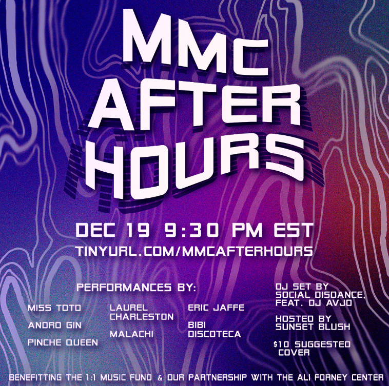 Join us after the gala for a @DisdanceParty, performances by @themisstoto, @AndroGinKing, @YannyCharleston, @theericjaffe, and more! ✨ RSVP HERE: tinyurl.com/MMCAfterHours Zoom codes will be emailed the night of the event Proceeds benefit MMC & our @AliForneyCenter partnership
