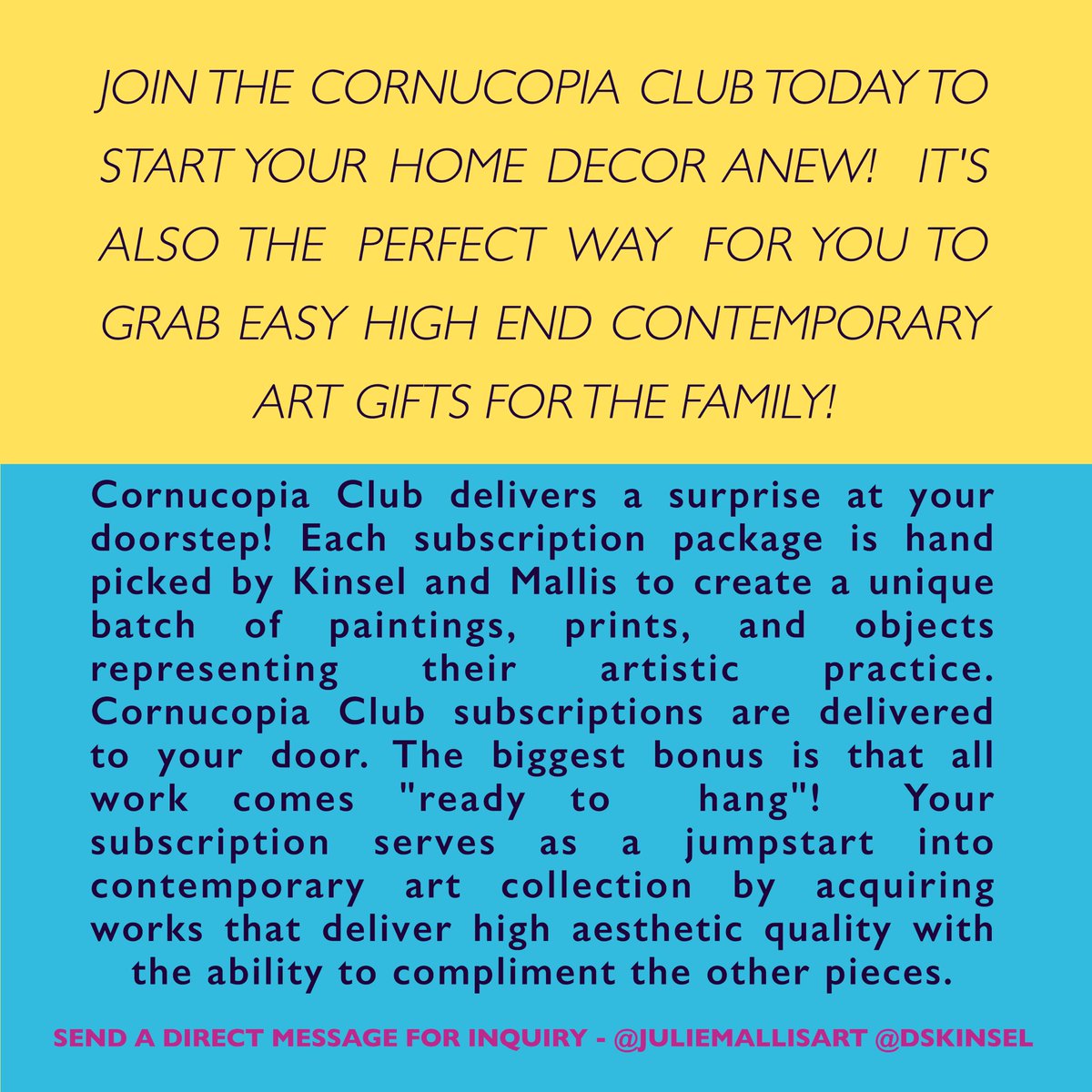BOOMConcepts's tweet photo. #MagicOrgans (@DSKinsel @juliemallisart) present the #CornucopiaClub featuring special holiday pack of their work. Each pack has 2 pieces by both DS and Julie. https://t.co/ZBf8xapwWu