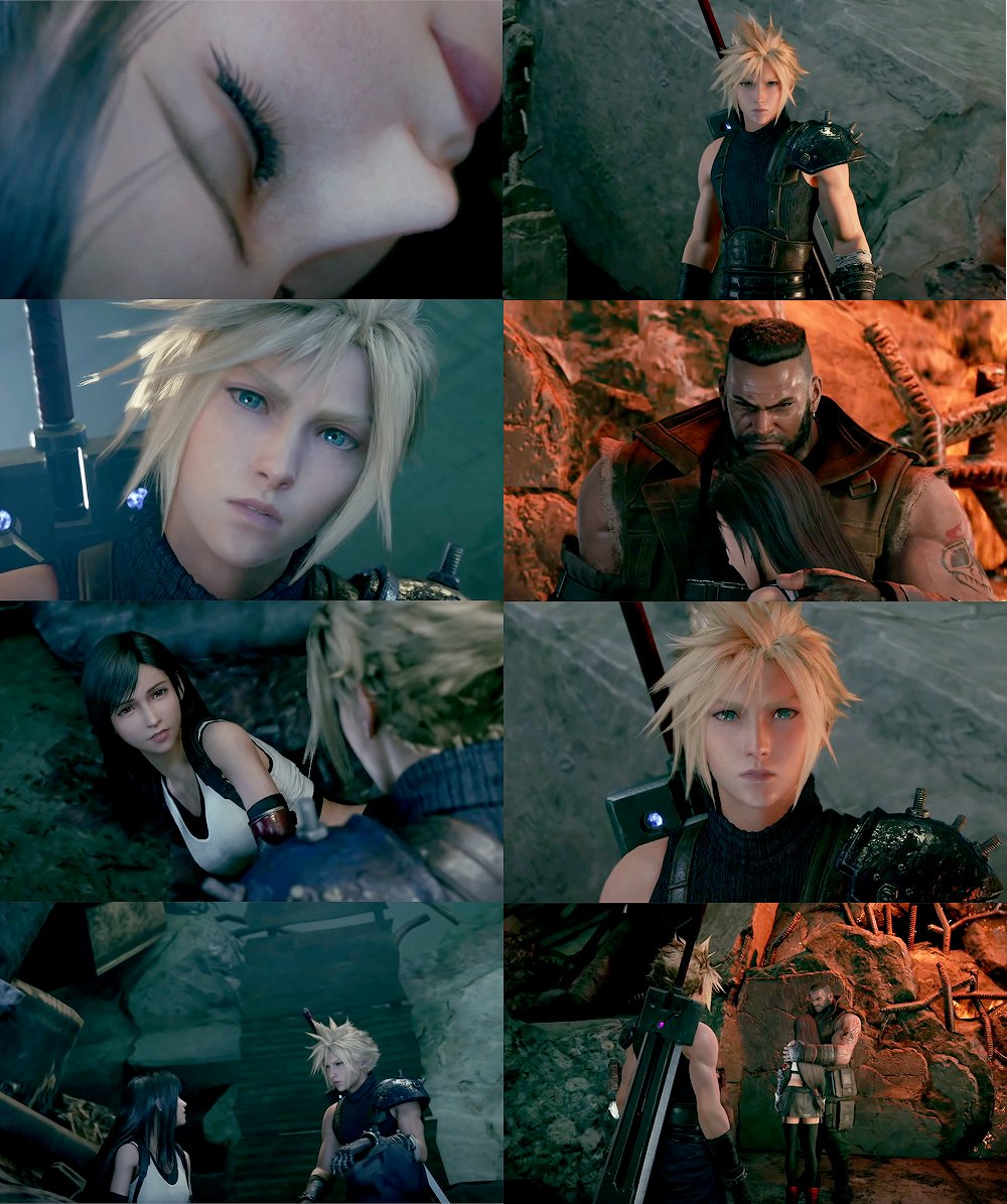 In OG, C is sitting far from T when she wakes up & they find B immediately before going to A's house. In FF7R, C watches T right next to her, she wakes up to him, they find B, & C watches B consoling T - which was explained as C wanting to comfort T like an proper adult as well.