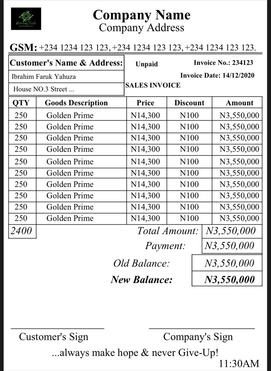 iFarouqDev's tweet image. Hey guys it’s Day 16 of #100DaysOfCode 
Still working on front end of #AccountantSoftware.
Designing these Invoice &amp;amp; Receipt is not easy guys, cus it exhausted my whole day updating it &amp;amp; trying to make it look good. Gladly, am done with it tonight &amp;amp; am free to move on tomorrow😇