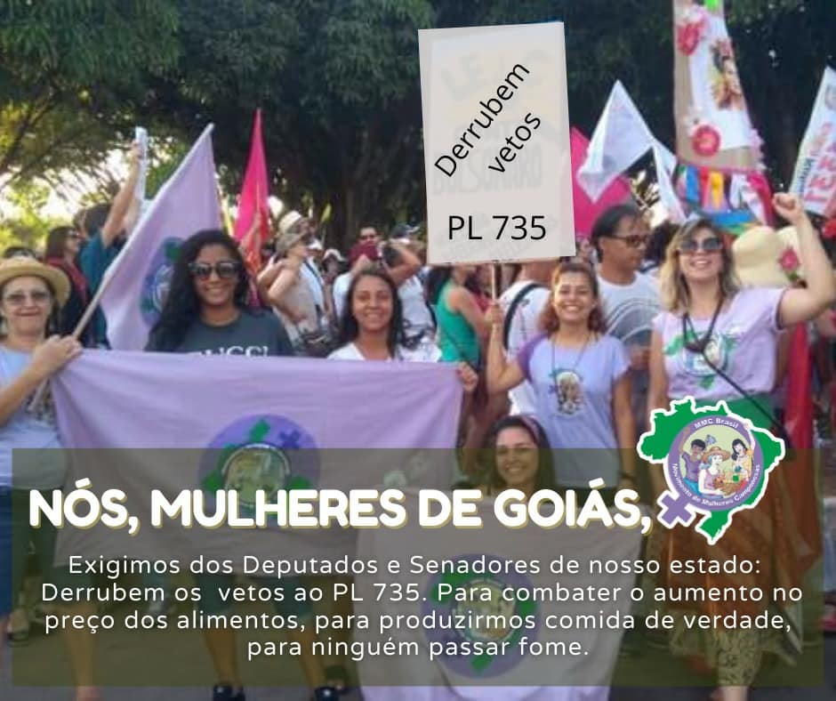 mmcnacional's tweet photo. 🔴Camponesas de GO/DF em luta!
Em todo o país, o MMC segue na luta pela derrubada dos vetos ao #PL735.
🚩Pressione deputados/as e senadores/as do seu Estado pela derrubada dos vetos.
#CongressoDerrubeVetos735 #AgriculturaFamiliarProBrasilNãoPassarFome #SemVetosSemFome https://t.co/OtkVrpzdlV