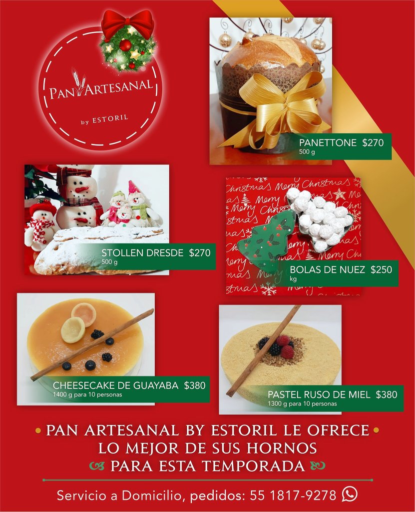 Estoril_Polanco's tweet photo. De nuestros hornos a su mesa para esta temporada 🎄🌟🎁
Servicio a domicilio, haga su Pedido: 
WhatsApp 📲 55 9197-0599 /
55 1817-9278 / 55 4006-4187
☎️ 55 5280-9828 / 3414
#panettone #stollenbread
#tarta #pay #christmas #panartesanal
#byEstoril2020 https://t.co/5e3djizSNo
