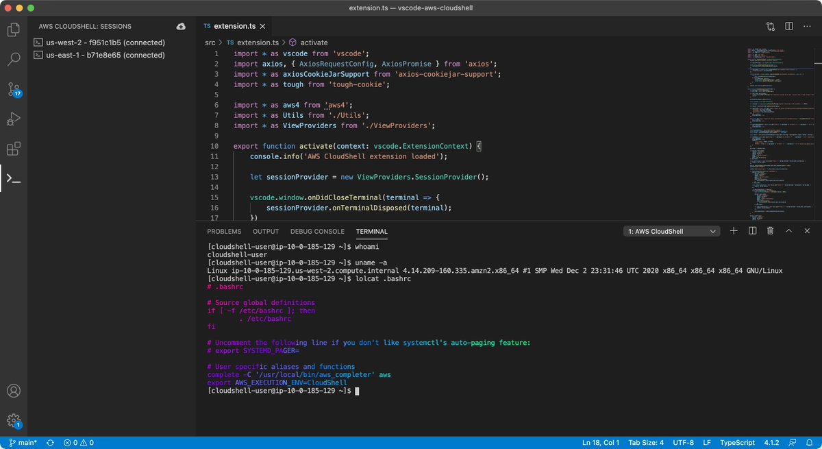 Ian Mckay First Beta For Aws Cloudshell Plugin For Vs Code Is Now Available More Features Coming Soon Including File Upload Download Do Note The Restrictions On Profile Type Per