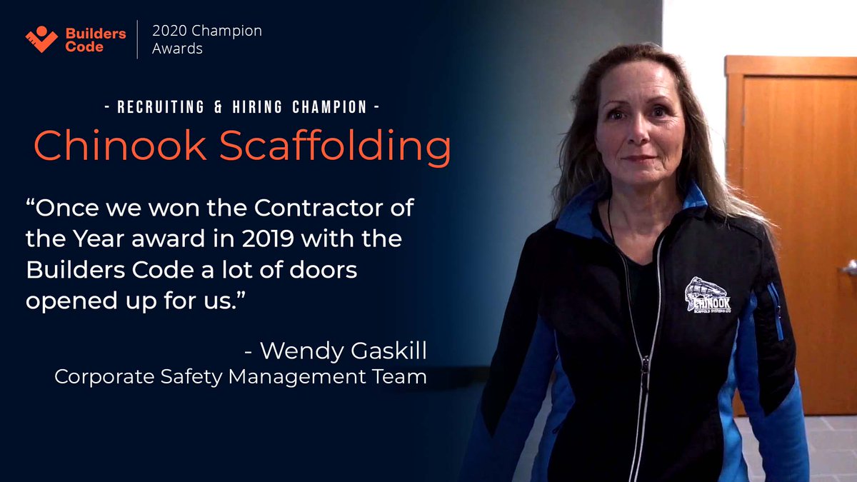 Once again, congratulations to <a href="/ChinookScaffold/">Chinook Scaffold Systems LTD</a> for winning the Builders Code 2020 Recruiting &amp; Hiring Champion Award!

Read more about our champions: bit.ly/3mjRYA9

#builderscode #builderscodechampionawards #bcconstruction