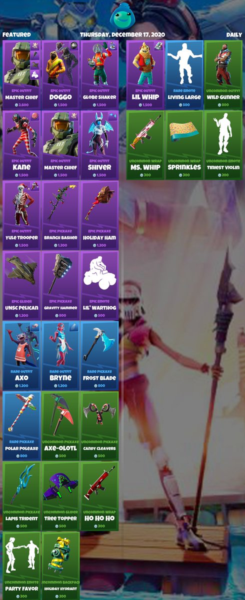 fnbrleaksar's tweet photo. #Fortnite Item Shop for Thursday, December 17, 2020

Support-a-Creator Code: . https://t.co/hKONe88ban