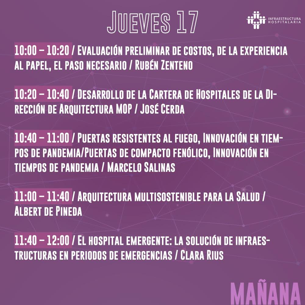 Hospitalaria's tweet photo. Cerramos el segundo día del Congreso de Infraestructura Hospitalaria. No te pierdas la programación de mañana a partir de las 10 am (Horario chileno) 
#InfraestructuraHospitalaria #Arquitecturahospitalaria #Chile #arquitectura #Hospitales #CongresoInfraestructura #9H https://t.co/YeCpbak27I