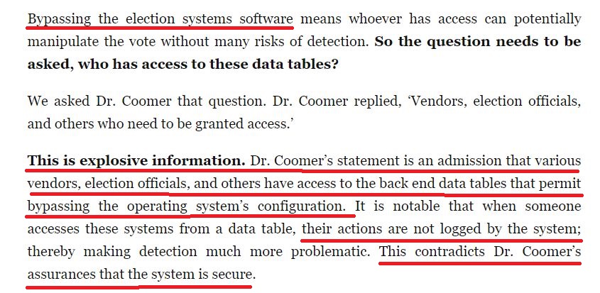 DOMINION."THIS IS EXPLOSIVE INFORMATION.""What Dr. Coomer told the Board is that Dominion Voting does not go back for recertification of software when threats to their code are discovered..."More truth to the BIG LIE that this was "the most secure election in history."