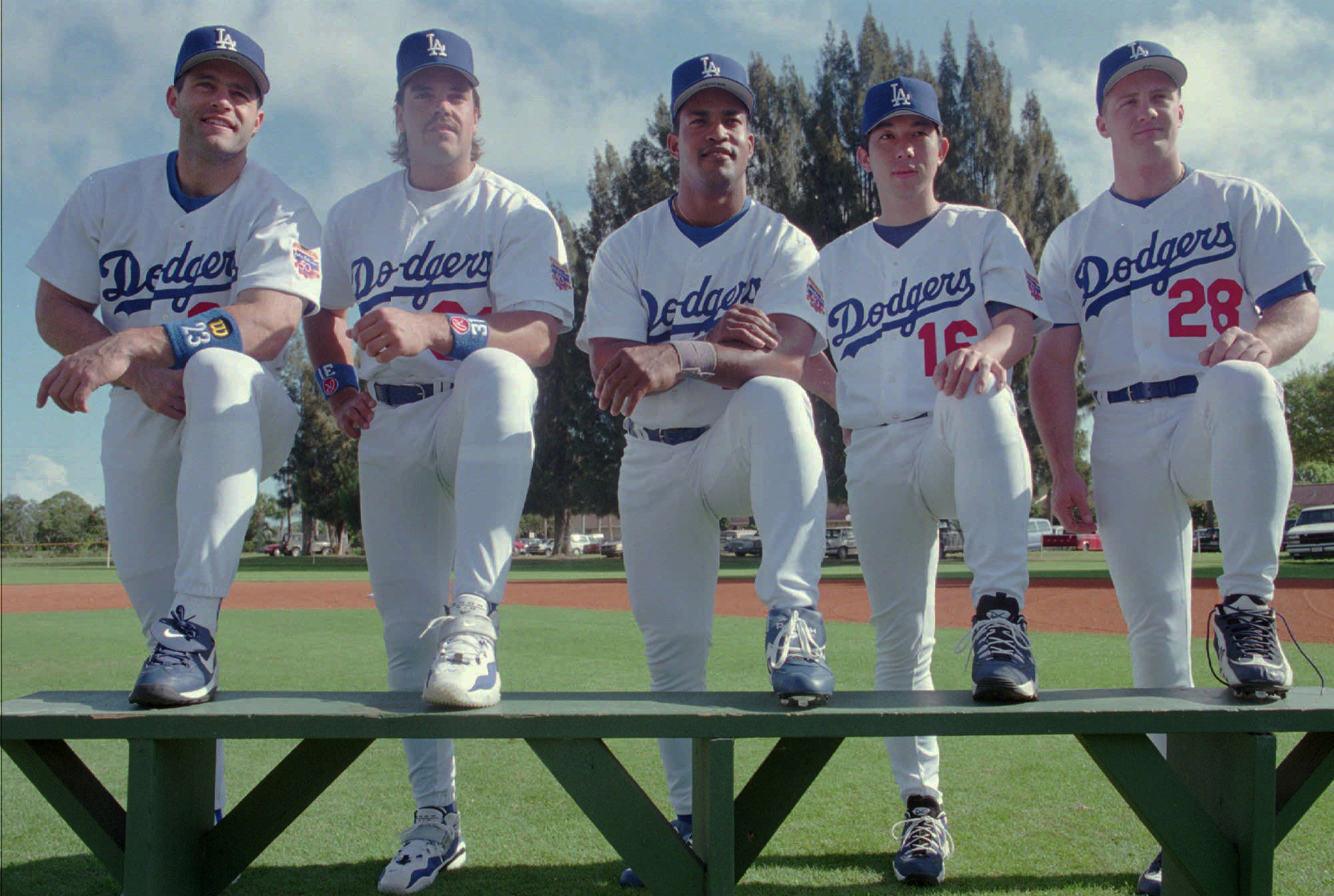 OldTimeHardball on X: Feb 20, 1997 - Los Angeles Dodgers run of NL Rookie  of the Year winners Eric Karros, Mike Piazza, Raul Mondesi, Hideo Nomo, and  Todd Hollandsworth. Spring training in