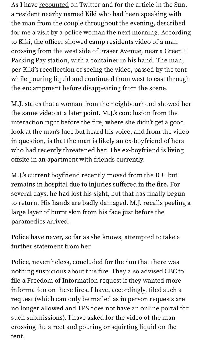 The  @TPSOperations and  @ChiefPeggTFS story on Lamport fire has changed to a 3rd version as of this evening. They told  @CBCLorenda that video proves the fire was accidental (still won't release video or say what the accidental cause was). MJ, inside tent when started, disagrees.