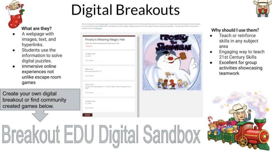 MhsdTechnology's tweet image. ☃️  🎄  💻. On the 10th day of Tech-Mas my tech coach brought to me....Digital Breakout Rooms! Tech coach Kim is sharing why she uses digital breakout rooms and why she thinks you should think about it if you&apos;ve never tried them out! #letstacobouttech #mhsd193 #12daysoftechmas