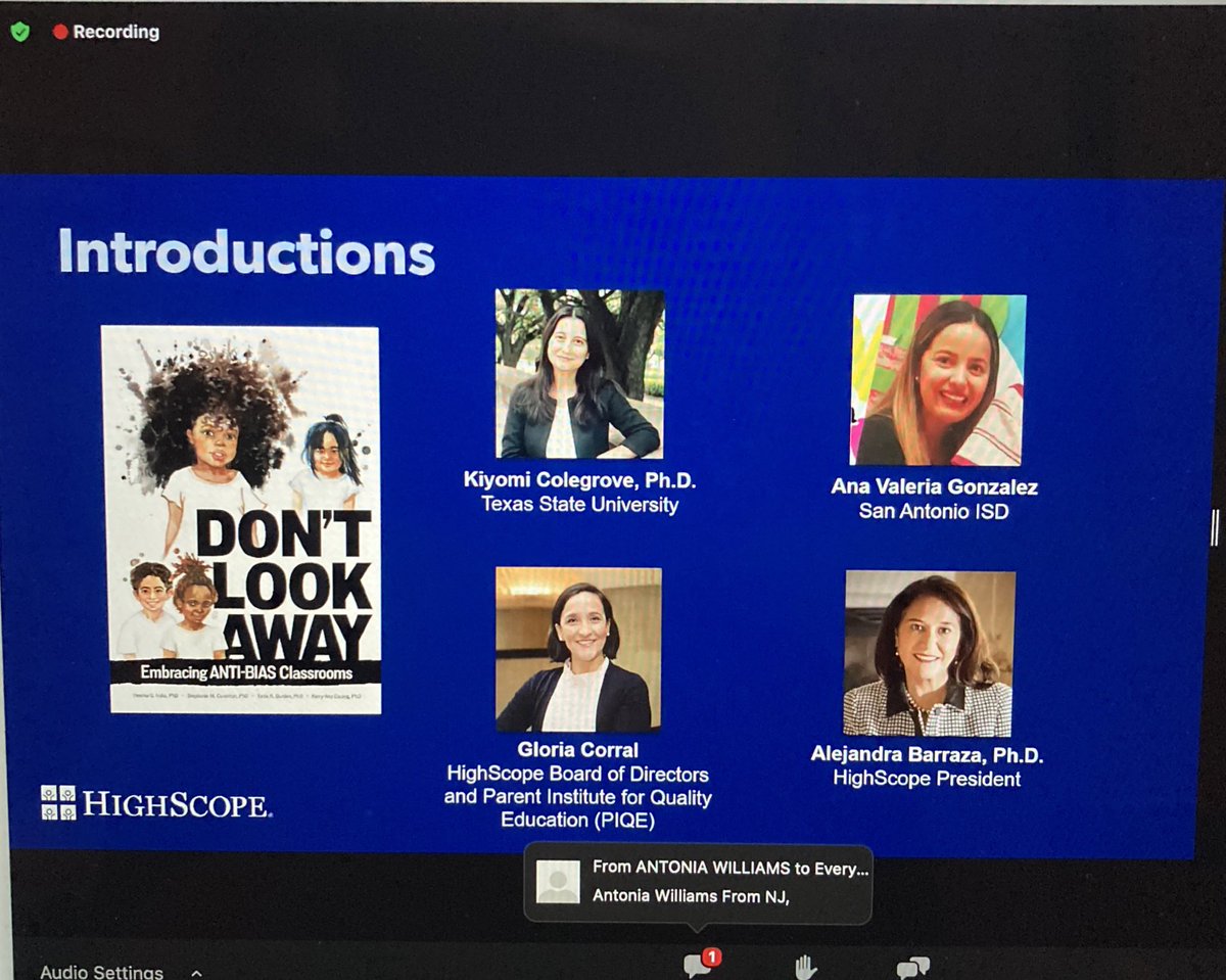 TeacherKPaggett's tweet image. I truly enjoyed @HighScopeUS’s webinar this afternoon! I’m l👀king forward to finishing “Don’t Look Away” 📖 during the break! #GrowingLearning #AntiBiasClassrooms #StartsWithYou #BeTheChange