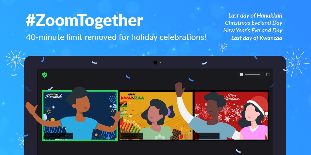 We will be lifting the 40-minute limit for holiday celebrations. ✨ Check out all the details: blog.zoom.us/zoom-together/ #ZoomTogether
