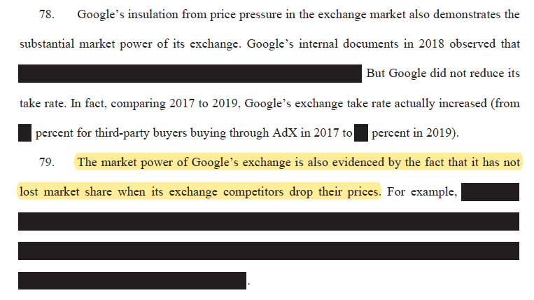 After ad serving comes the ad exchange, AdX, where once again the AGs very clearly understand the business and note how once again Google hasn't lost market share as competition drops its prices... /19