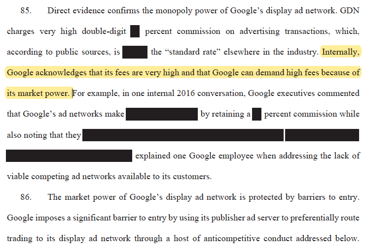 What's that? Market power in ad serving and ad exchanges isn't enough? Let me introduce you to market power in ad networks. Google has that, too, and once again Texas appears to have the evidence. /20