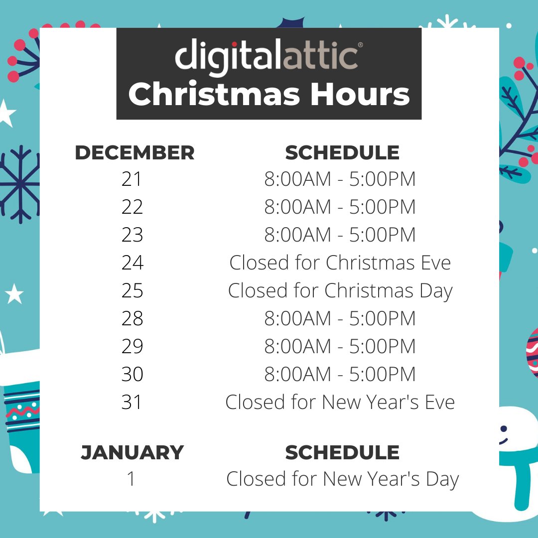 Digital Attic's 2020 Christmas and New Year's holiday schedule