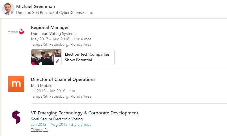 DOMINION.Why does former SCYTL VP & fmr. Dominion regional manager  @MichaelGreenman seem to be so obviously partisan? [Thread]