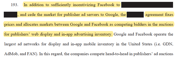 p63-73 are the alleged collusion with Facebook. Based on the allegations not redacted, the AGs (and DOJ) should have immediately deposed and demanded evidence or raided their offices. It infuriates me. I can't imagine how many journalists' jobs would be taken by the conduct. /26