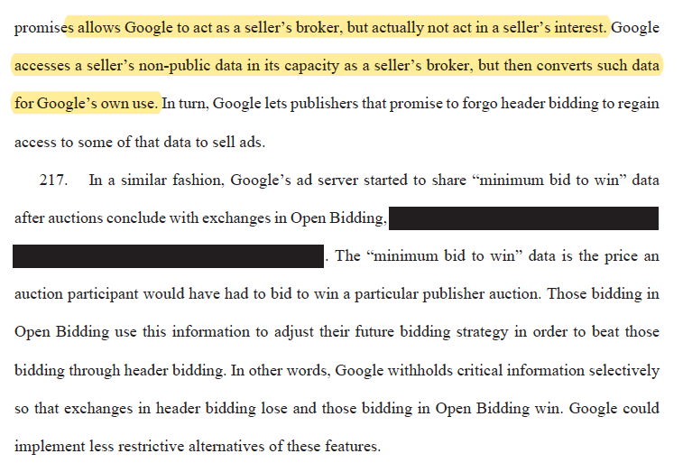 Here is more of the stock market analogy. Google allegedly controlling publishers' inventory but not acting in the seller's interest. This includes the data off the pages and it's at odds with assurances when DoubleClick was acquired.  @JuliaAngwin has covered related issues. /30