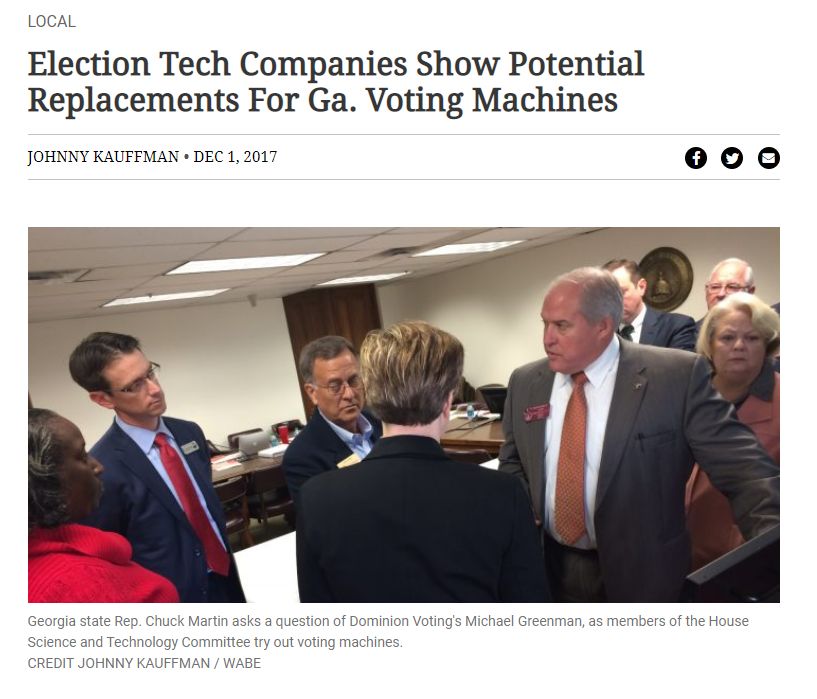 Greenman attended cybersecurity conferences & gave Dominion voting machine demonstrations.Below, Greenman shows GEORGIA at a Sec. of States "winter meeting" what it will get with machines made by "Canadian firm" Dominion. (Noting it bought scandal-plagued voting firm Diebold.)