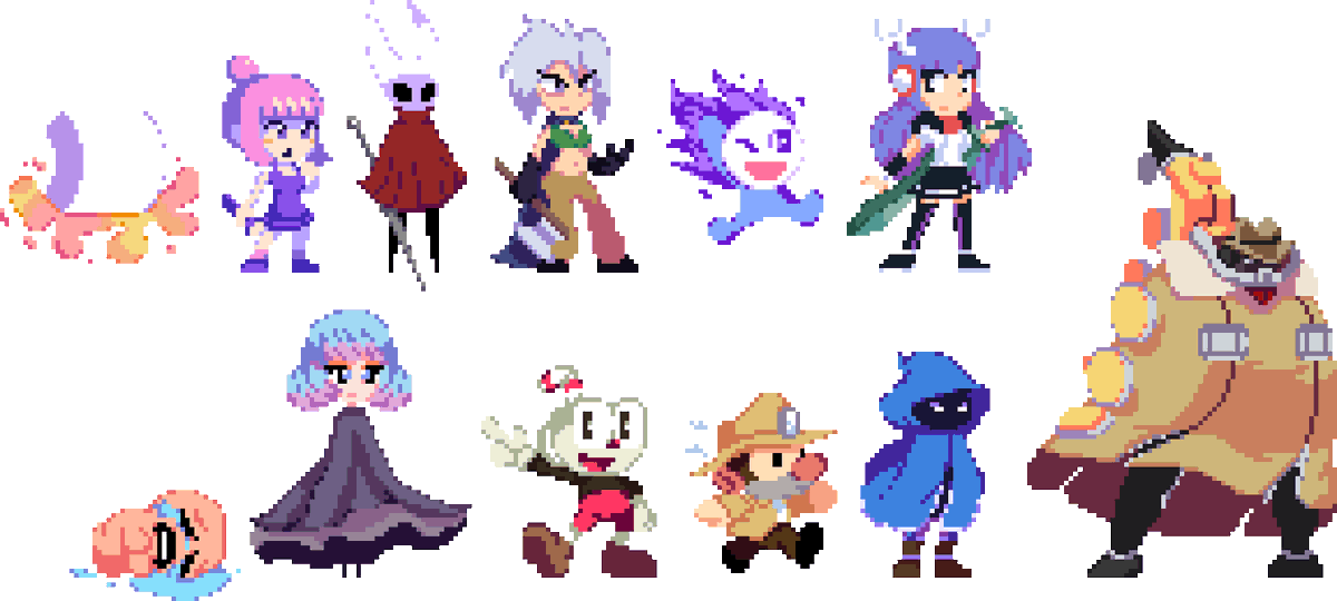 GrapePixelArt's tweet photo. Heres some more Indies I made!

#ink #candiesncurses #HollowKnightSilksong #necrolepsy #IndiePogo #KAMIKO #bindingofisaac #gris #Cuphead #splunkey #towerfall #skullgirlsfanart https://t.co/hxEbjRjo5k