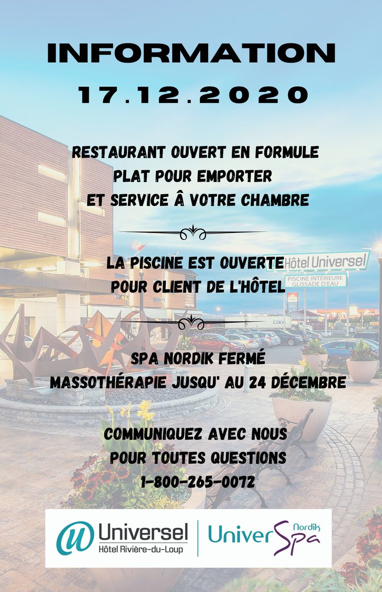 Nouvelle procédure à compter du 17 décembre 2020
#universelrdl #COVID19 #respectons