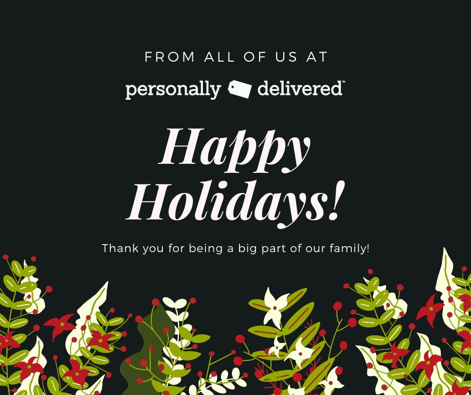 PersonallyDeliv's tweet photo. Without all of you, the holidays wouldn't be very merry and bright! Thank you for all your support and being such an important part of Personally Delivered! #HappyHolidays https://t.co/fC3GaqzIzb