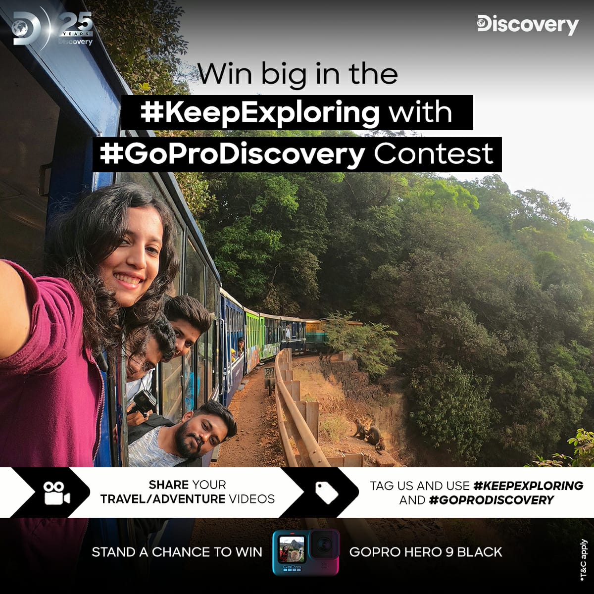 DiscoveryIN's tweet photo. A GoPro HERO9 Black and a swag bag is up for grabs! Share your experience with us in the #KeepExploring Contest.
1. Share your travel/adventure videos
2. Upload it on Social Media
3. Tag @DiscoveryIN & @GoProIndia
4. Use #KeepExploring #GoProDiscovery
T&C Apply. https://t.co/RaVsIyCKHA