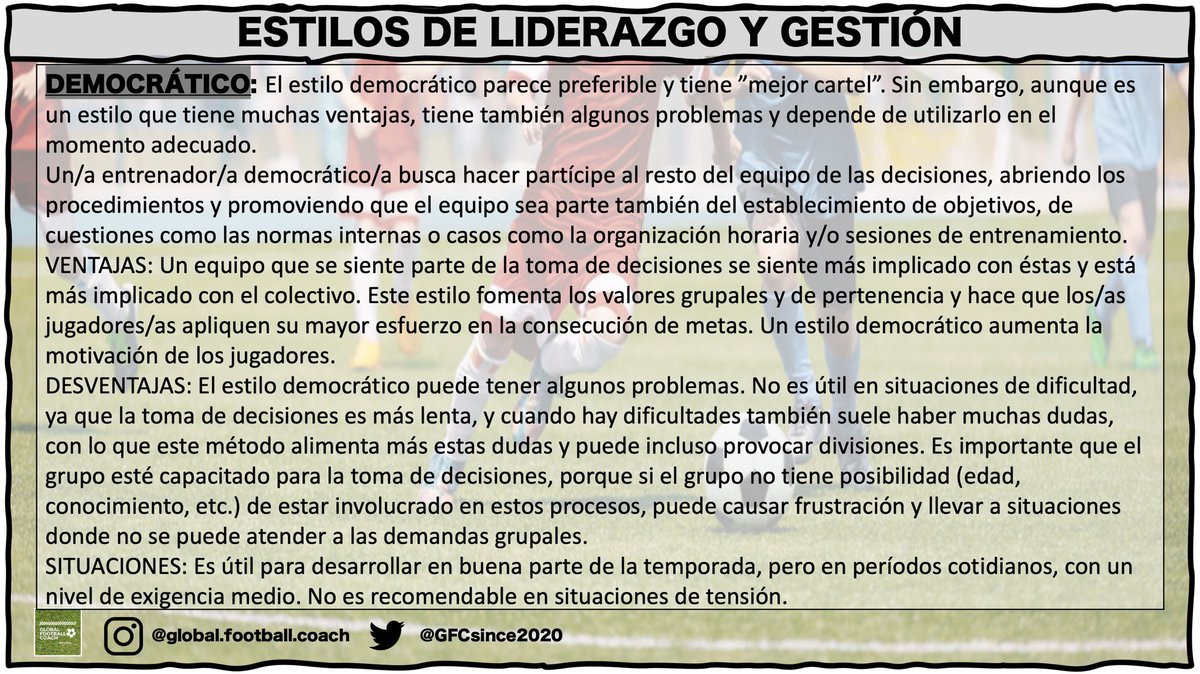 GFCsince2020's tweet photo. ⚽️➡️ ~Estilos de liderazgo y gestión~

- Autoritario.
- Democrático.
- Permisivo.
- Persuasivo.

#fútbol #football #FútbolBase #FútbolFormativo #entrenador #EntrenadorDeFútbol #coach #trainer #GlobalFootballCoach https://t.co/viqEgQSIjU
