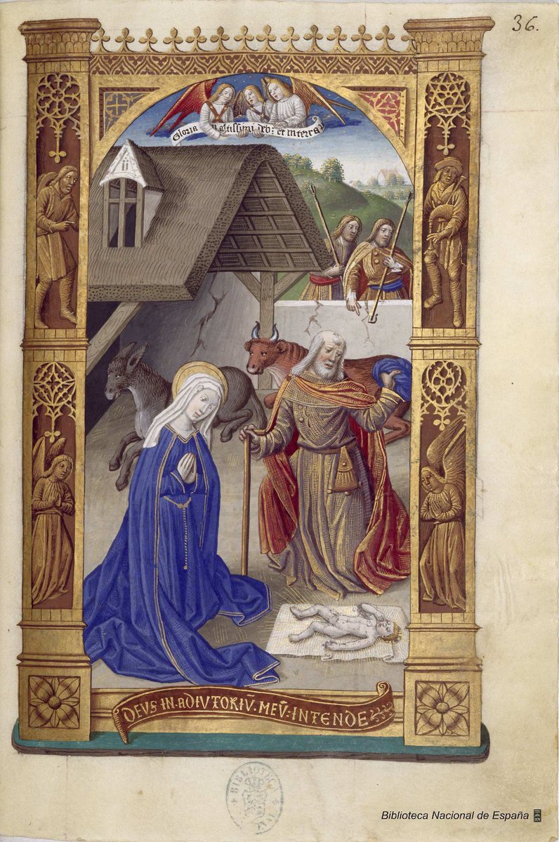 Os deseo toda la belleza posible para esta noche.Y no se me ocurre mejor forma de expresar este deseo que mediante estas obras de arte, que representan la Natividad y que están extraídas de bellos manuscritos.Empezamos.Libro de horas de Carlos VIII. Siglo XV.