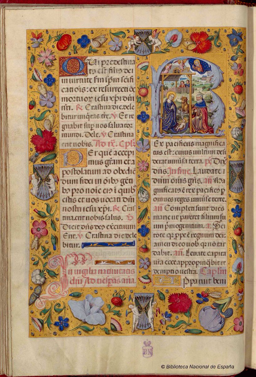 Aunque la situación que vivimos nos obligue a celebrar una noche más sencilla, que ésta esté cargada de gran dosis de simbología, como esta Natividad del:Breviario de Isabel la Católica. Siglo XV. @BurriezaMateos