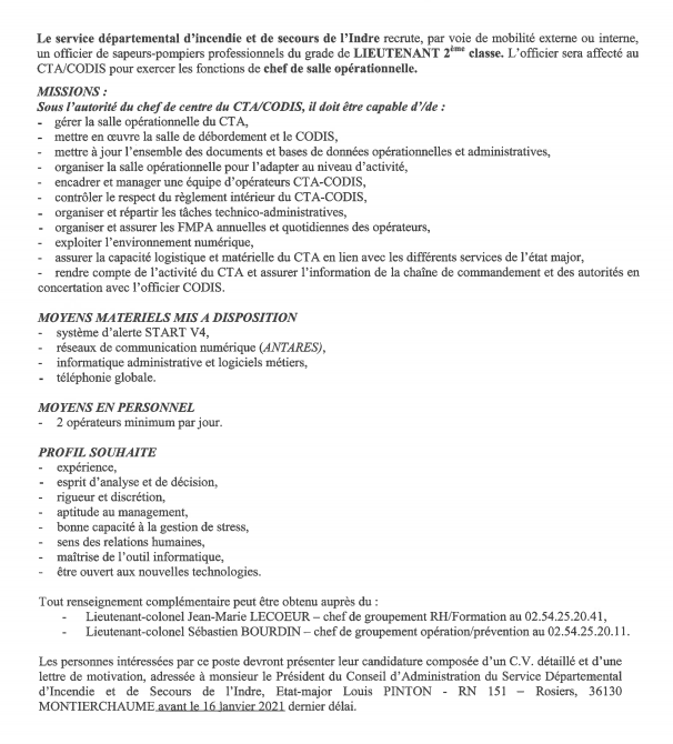 pompiers36's tweet photo. 📢🚒Les @pompiers36 recrutent un chef de salle #CTA_CODIS ainsi qu'un #préventeur ! Nous attendons vos #candidatures ! Pour plus d'informations : https://t.co/pHWUfnXBlu
https://t.co/Ij8UsW2l2c https://t.co/ewEtls08Jv