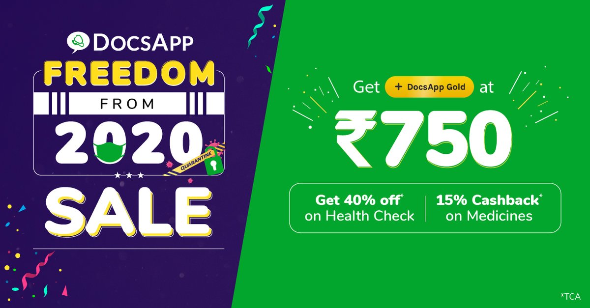 DocsApp_in's tweet image. Announcing Freedom From 2020 Sale. Get Special offers + year-end giveaways & more. Tune in tomorrow to see the complete reveal. Here’s a sneak peek of what’s in store.
#MediBuddy #AapkaHealthBuddy #DocsApp #SaleAlert #ChristmasSales #HealthySale #FestiveSeason #christmas2020