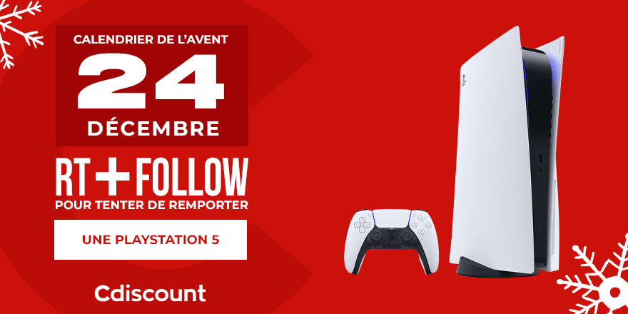 Cdiscount's tweet image. #CalendrierDeLavent - Jour 24 🎄

🎁 C'est le dernier jour de notre Calendrier de l'Avent ! Et pour ça on vous offre une #PS5 !!!

Pour tenter ta chance :

🔹 RT + Follow @Cdiscount

🍀 TAS le 29/12