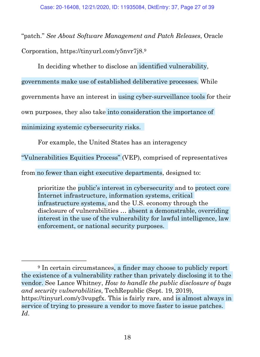 Amici are drawing parallels that when vulnerabilities ARE discovered:“responsible disclosure”or“Coordinated Vulnerability Disclosure”Whereas NSO/QTech entire business model is to exploit vulnerabilities. Availing their “services” to foreign nations or the highest bidder